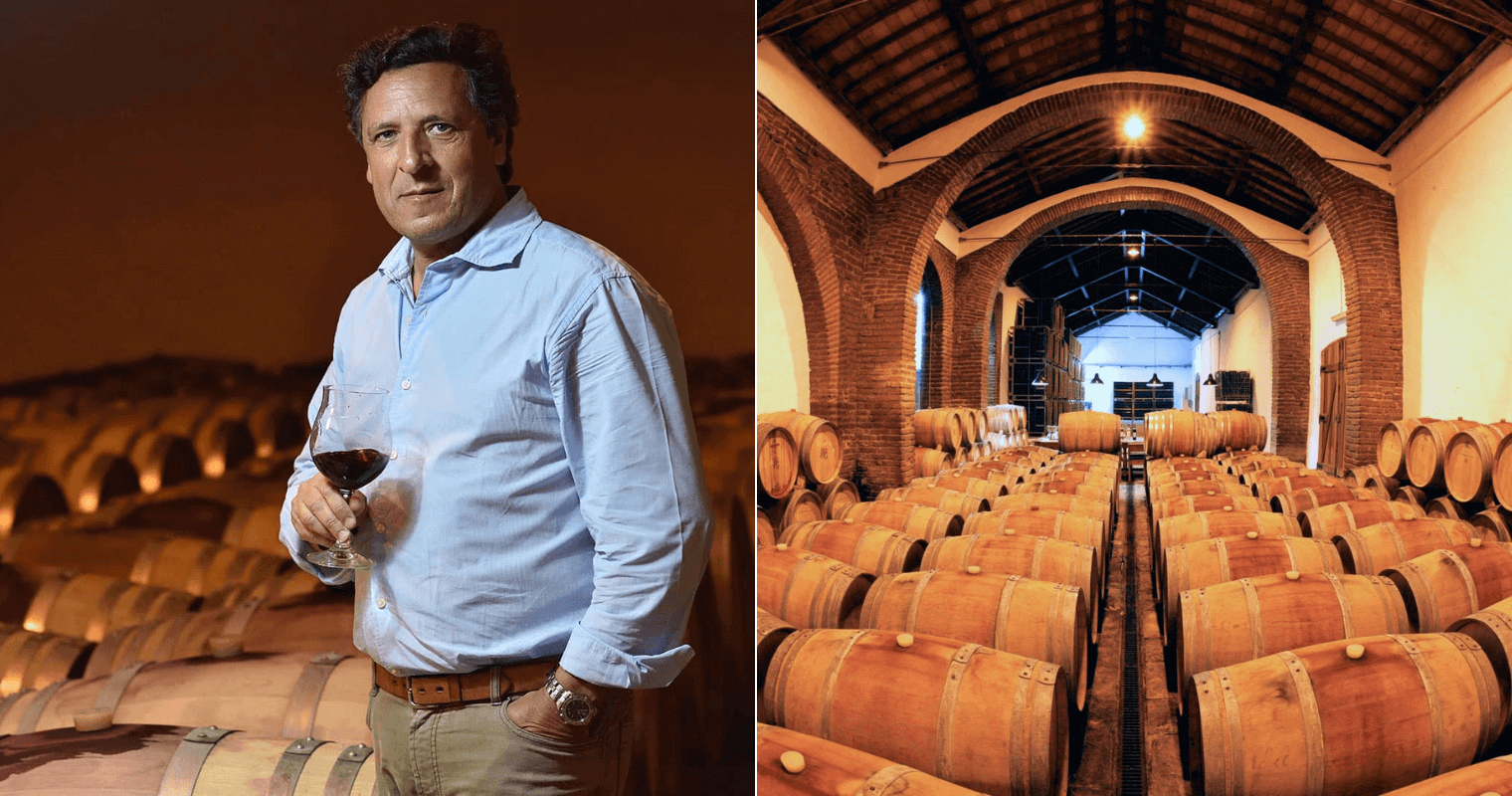 Rui Reguinga, Winemaker (Left). Wine barrels stored for aging  (Right)