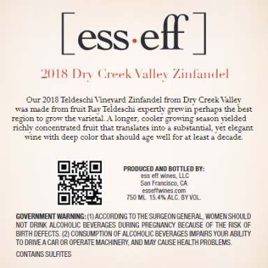 Logo for: [ess•eff] 2018 Dry Creek Valley Zinfandel