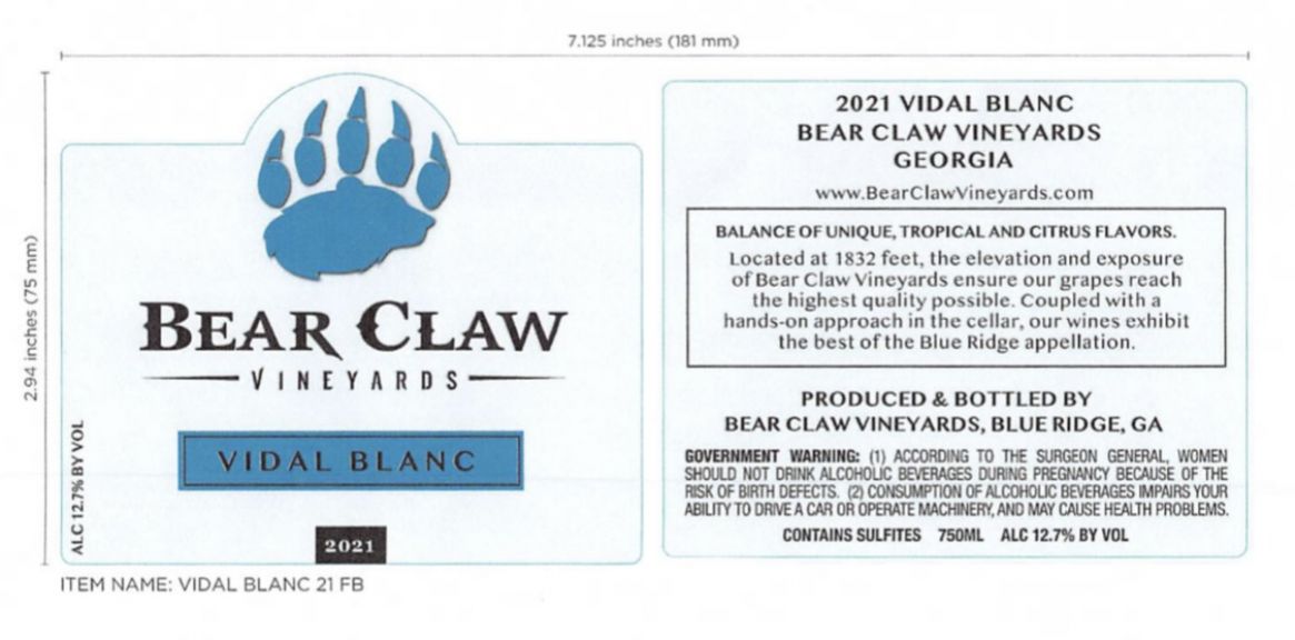 Photo for: Bear Claw Vidal Blanc