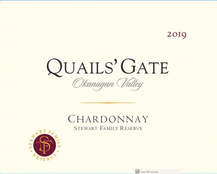 Photo for: 2019 Quails' Gate Stewart Family Reserve Chardonnay 